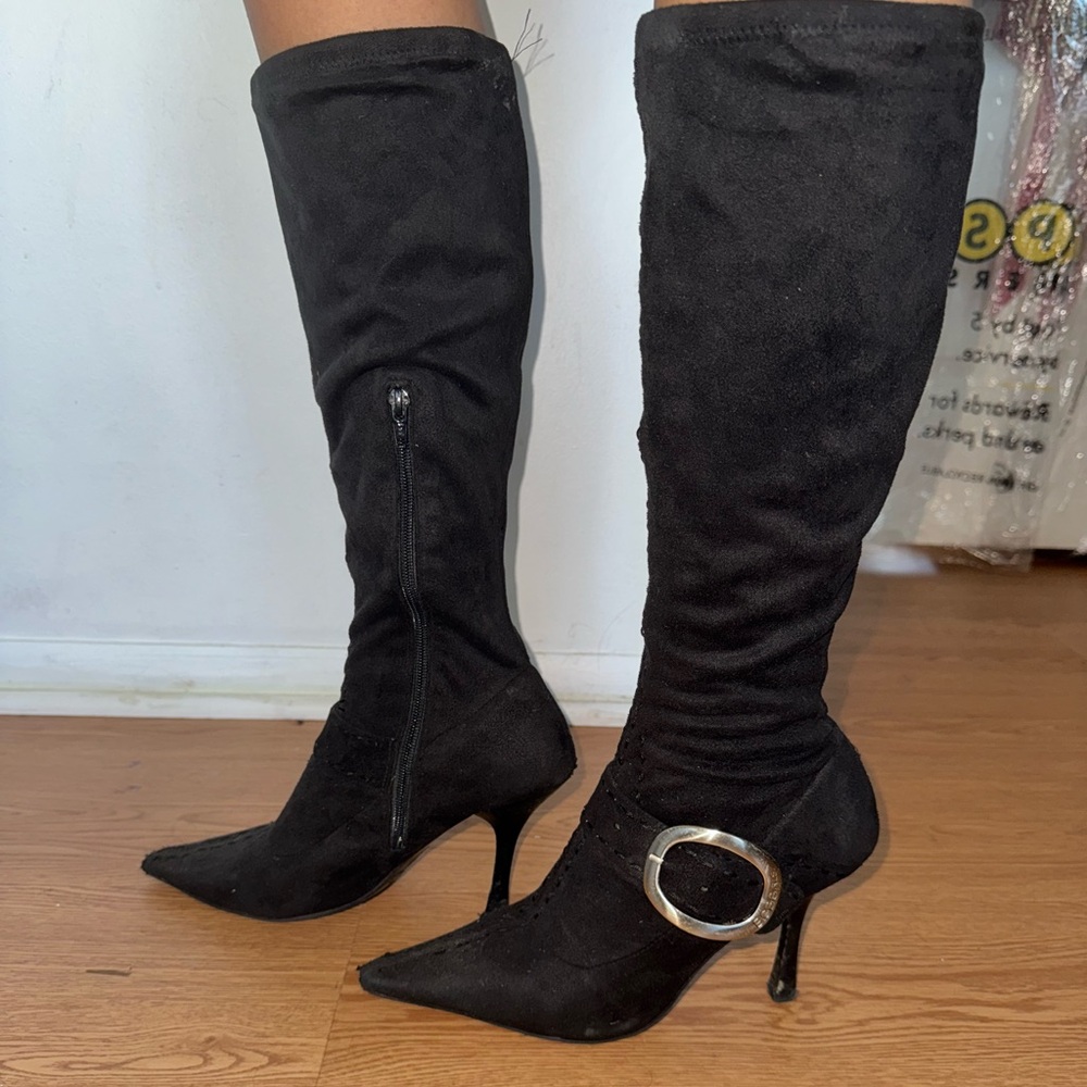 BCB Girls, Women's Black Vintage Y2K Stiletto Knee High Pointed Toe Boots